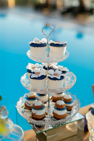 sweets on glass tower