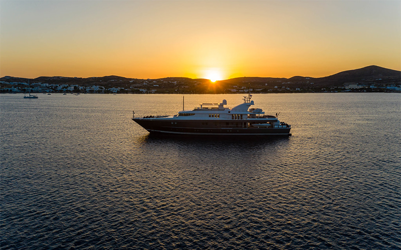 Aerial photo of a yacht sailing