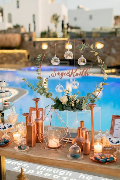 Wedding decorations in front of pool